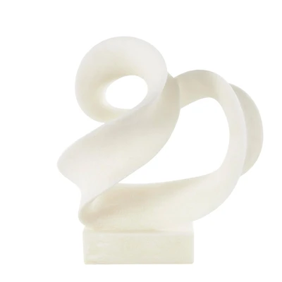 19.5" White Polystone Abstract Twisted Wave Decorative Sculpture with Elevated Base