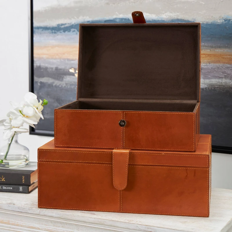 Brown Leather Storage Box Set