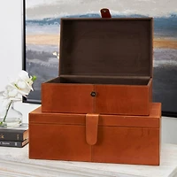 Brown Leather Storage Box Set