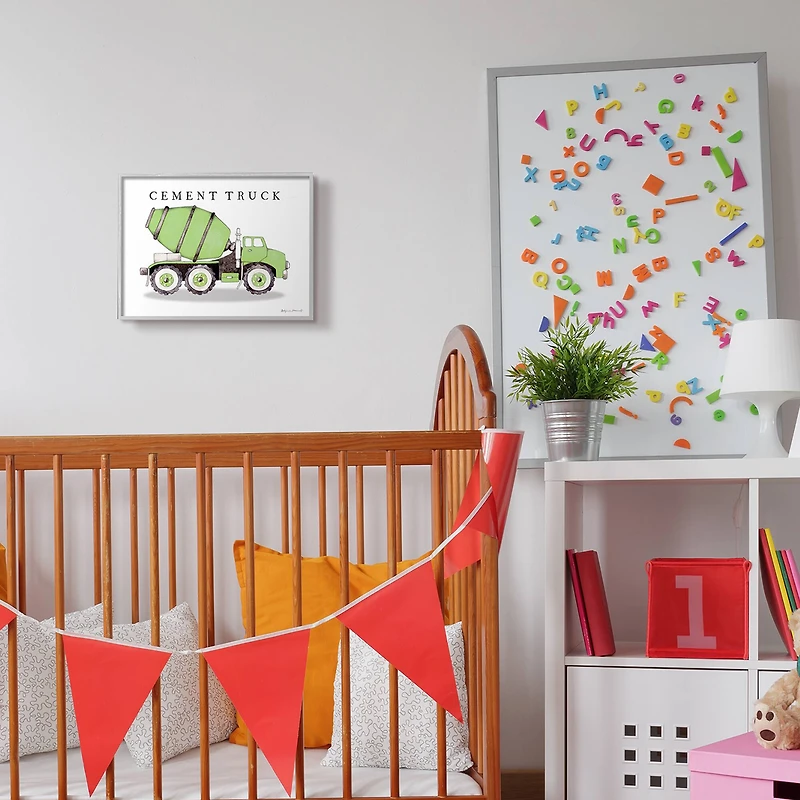 Stupell Industries Green Cement Truck Gray Framed Wall Art