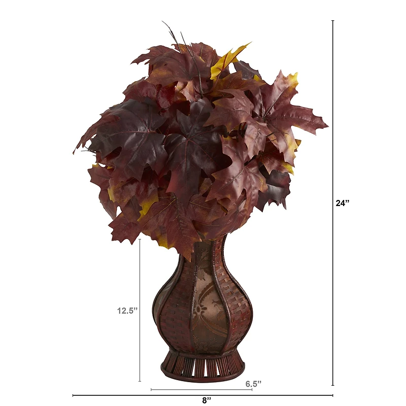 24" Autumn Burgundy Maple Leaf in Decorative Planter
