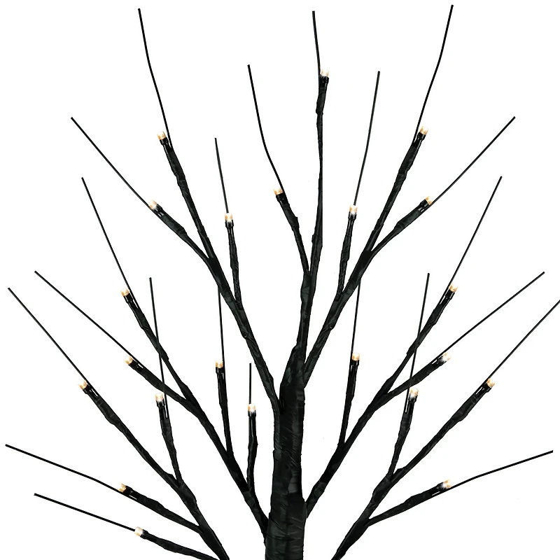24" LED Lighted Black Halloween Twig Tree, Warm White Lights