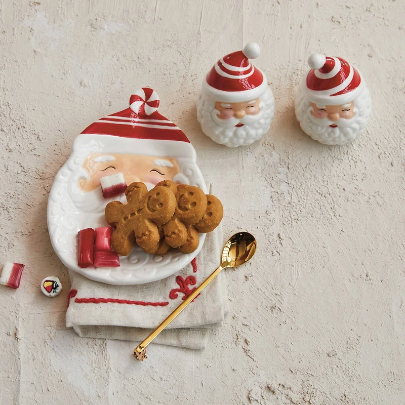 Hello Honey® 7" White & Red Hand-Painted Ceramic Santa Shaped Plate