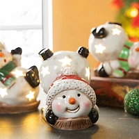 Glitzhome® Lighted Ceramic Snowman Table Décor Set