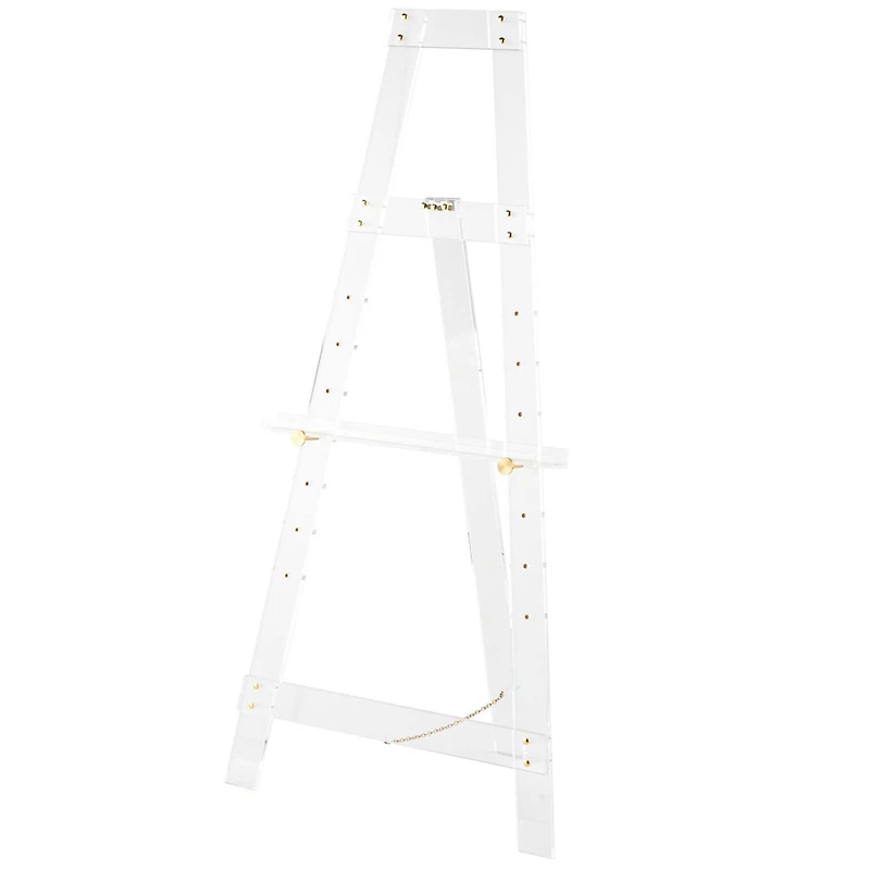 57" Clear Acrylic Plastic Adjustable 7-Tier Display Easel with Gold Metal Hardware & Chain Support