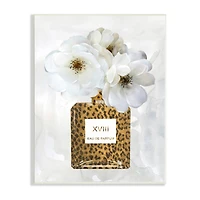 Stupell Industries Leopard Print Perfume Bottle Glam White Spring Florals Wall Plaque