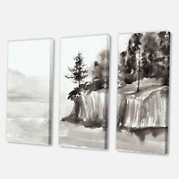 Designart - Monochrome Cliffs By The Lake