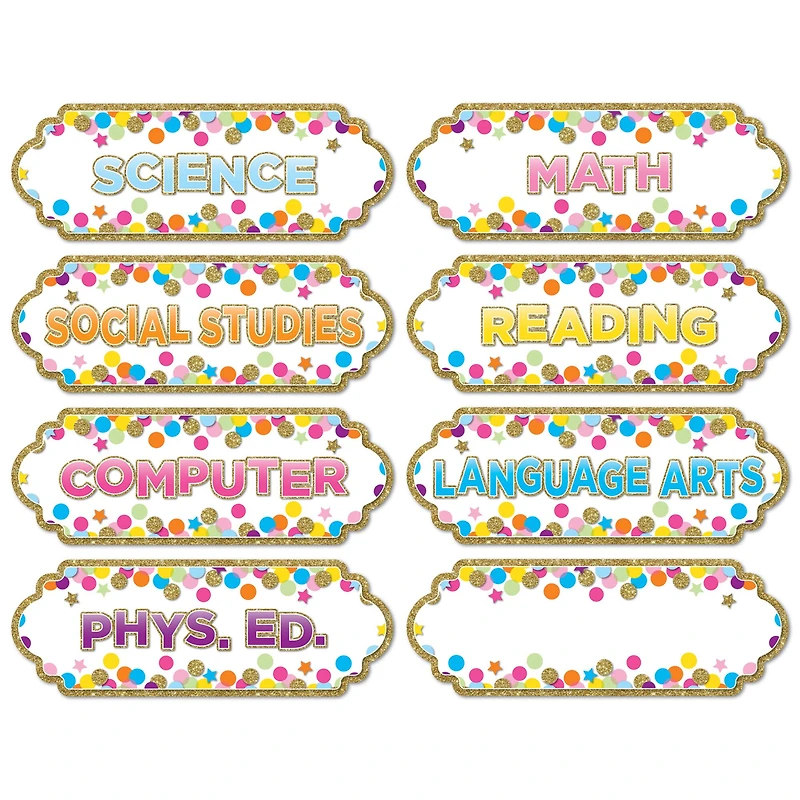 Ashley Productions Confetti Classroom Subjects Magnetic Die-Cut Timesavers & Labels, 6 Packs of 8