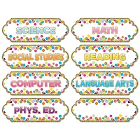 Ashley Productions Confetti Classroom Subjects Magnetic Die-Cut Timesavers & Labels, 6 Packs of 8