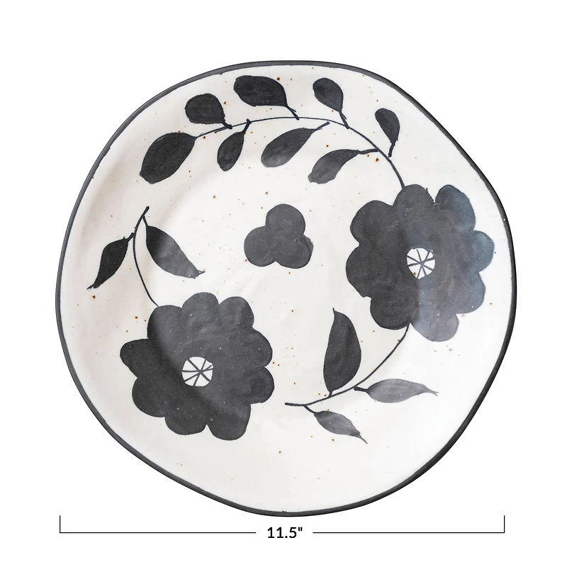 Hello Honey® 11.5" Black & White Floral Organic Edge Stoneware Plate