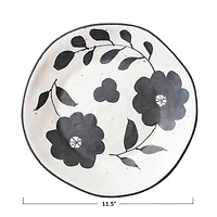 Hello Honey® 11.5" Black & White Floral Organic Edge Stoneware Plate