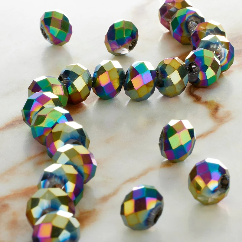 Black AB Large Hole Faceted Glass Rondelle Beads by Bead Landing