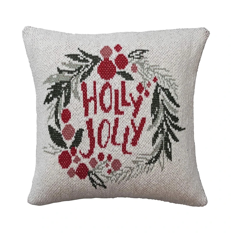 Hello Honey® 20" Holly Jolly Wreath Two-Sided Cotton Knit Pillow