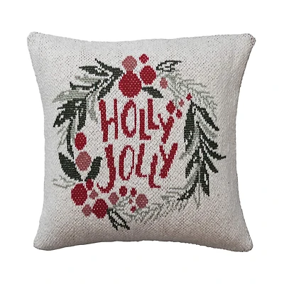 Hello Honey® 20" Holly Jolly Wreath Two-Sided Cotton Knit Pillow