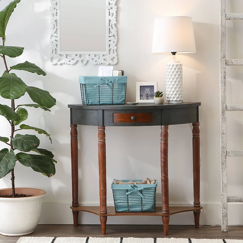 DII® Medium Vintage Gray Wire Basket with Aqua Liner, 2ct.