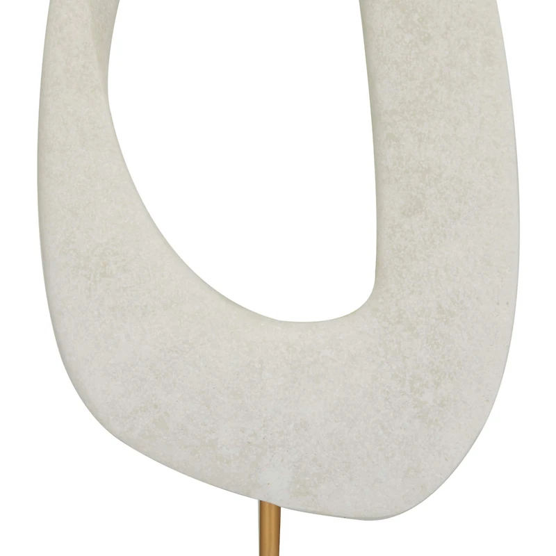 20" White Polystone Cut-Out Abstract Sculpture with Marble Stand