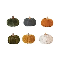 Hello Honey® 4.75" Bouclé & Velvet Pumpkin with Wood Stem Holiday Décor Set, 6ct.