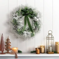 24" Adorned Flocked White Wreath