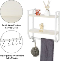 2-Layer Wall Mounted Rustic Shelves with Iron Towel Bar