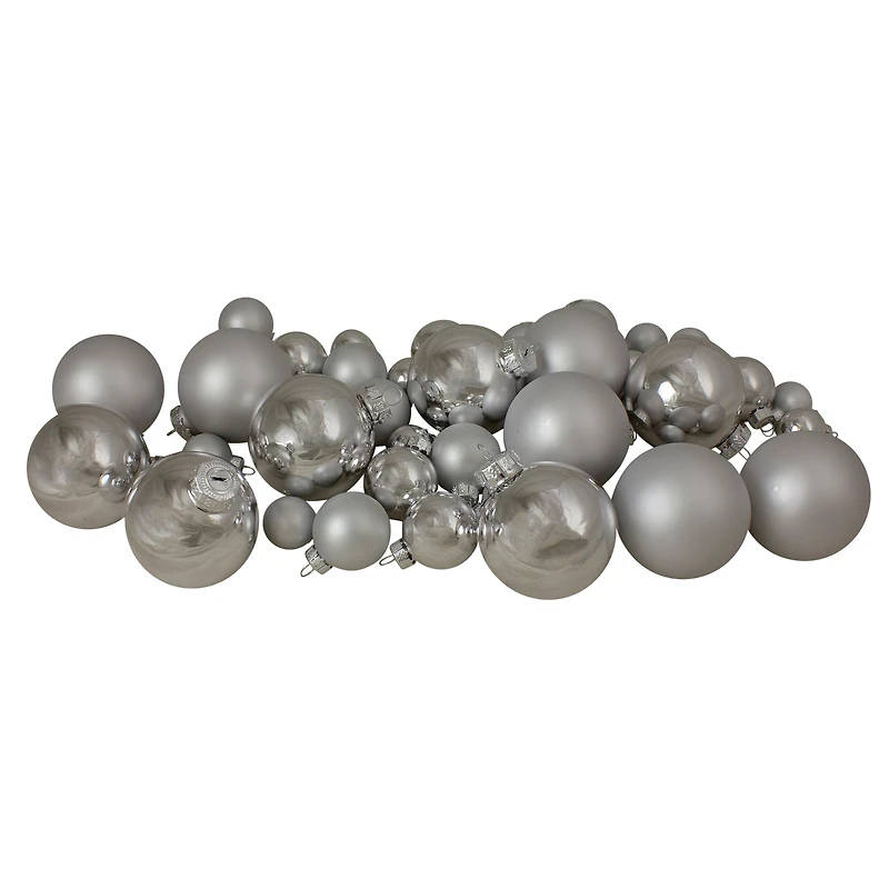 40ct. Shiny & Matte Silver Glass Ball Ornaments