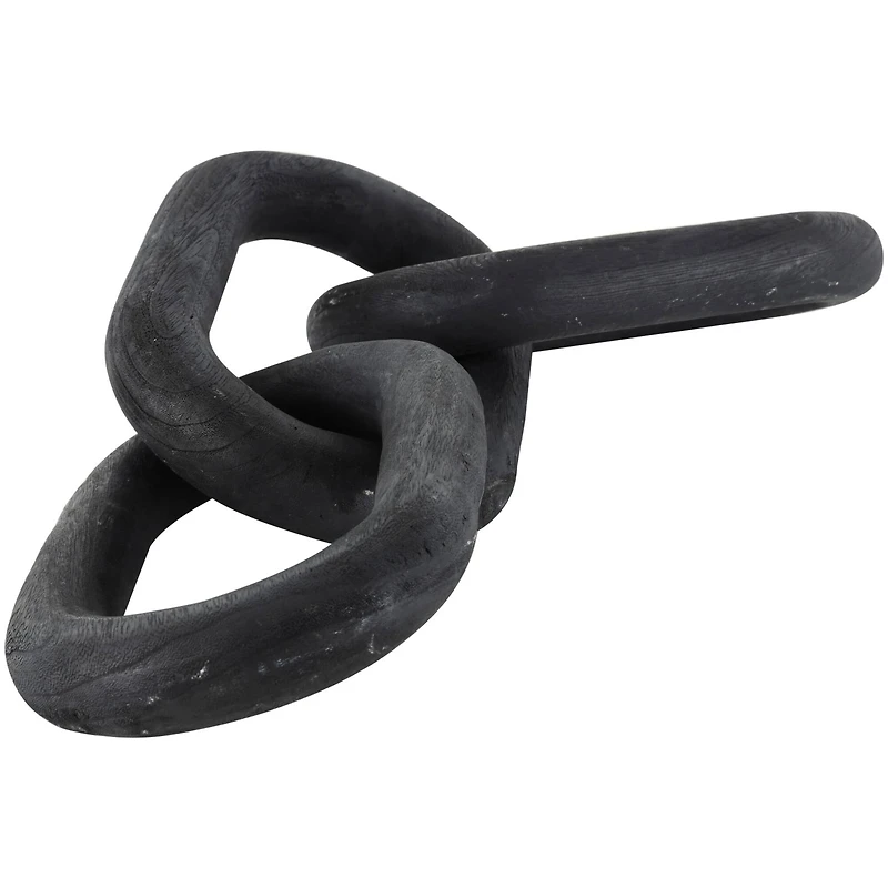 23" Matte Black Distressed Wood 3-Link Chain Sculpture
