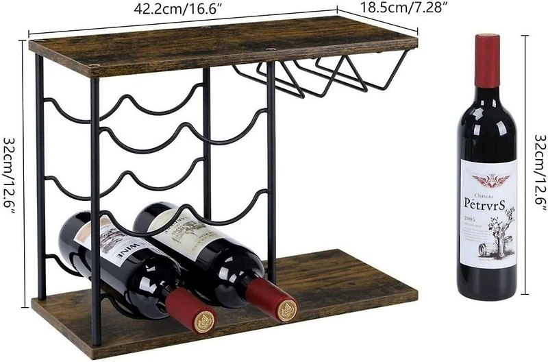 NEX™ 16.5" Dark Brown Countertop Wine Bottle & Glass Rack