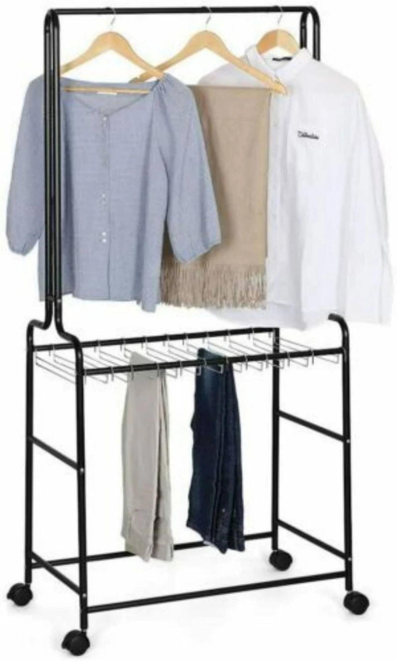 NEX™ Black 2-Tier Heavy Duty Rolling Metal Garment Rack