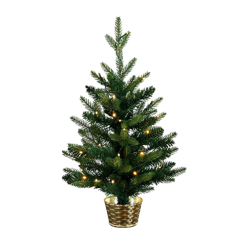 2ft. Pre-Lit Artificial Classic Christmas Tree with 35 Warm White LED Lights in Gold Decorative Planter