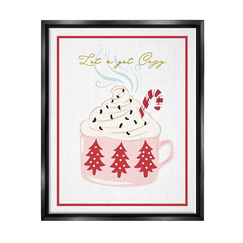 Stupell Industries Let's Get Cozy Pink Cocoa Framed Floater Canvas Wall Art