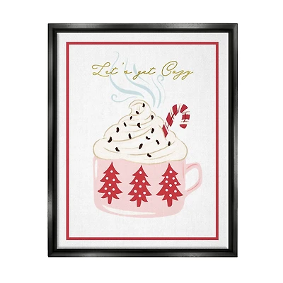 Stupell Industries Let's Get Cozy Pink Cocoa Framed Floater Canvas Wall Art