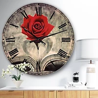 Designart 'Red Rose Inside The Book Modern Wall Clock