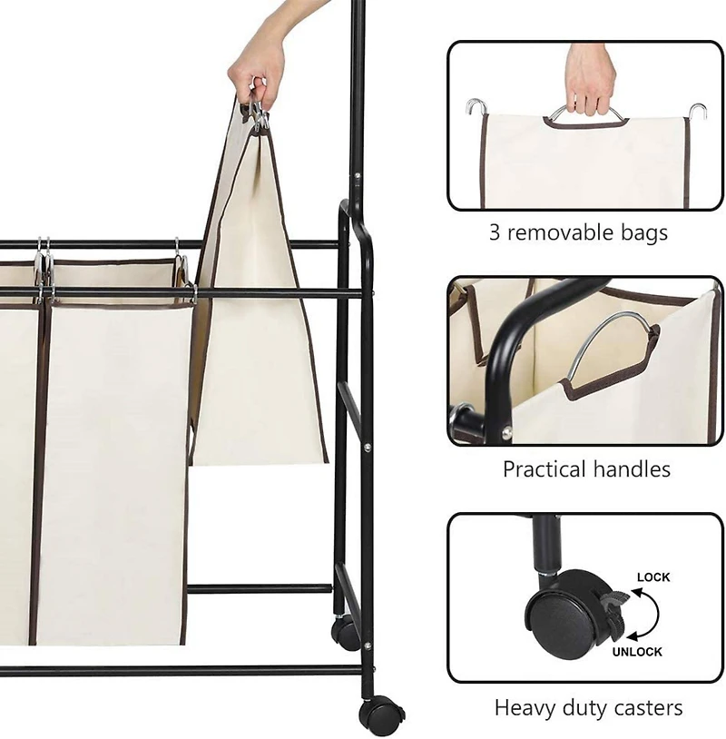 Brown Heavy Duty Laundry Sorters Cart