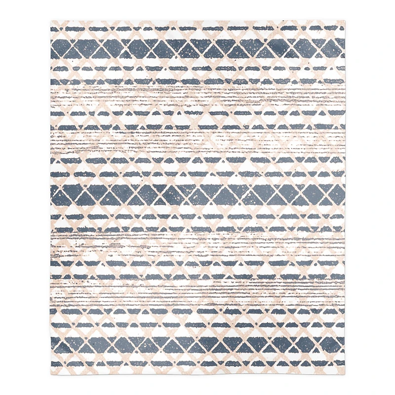 Blush Pink & Blue Woven Pattern Sherpa Fleece Blanket