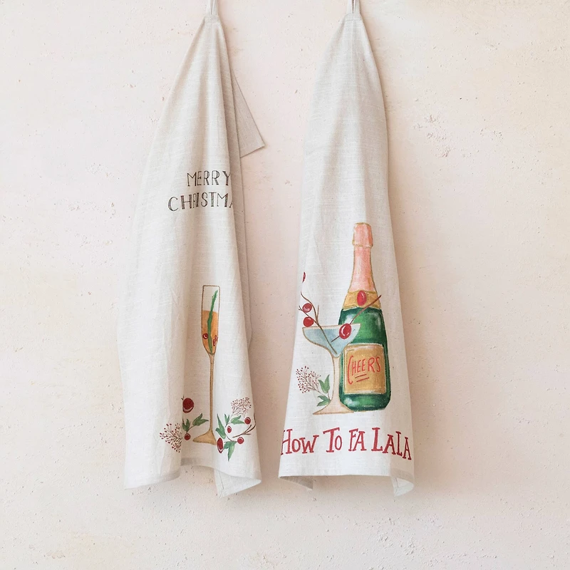 Hello Honey® 28" Cotton Slub Printed Tea Towel with Holiday Cocktail Set