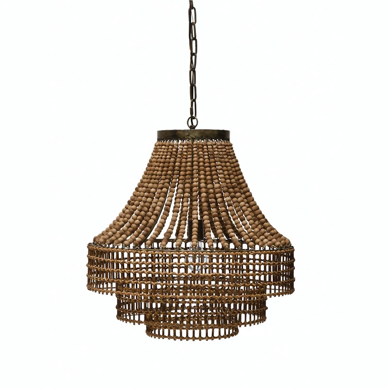 Hello Honey® 23.5" Metal, Rattan and Wood Bead Chandelier