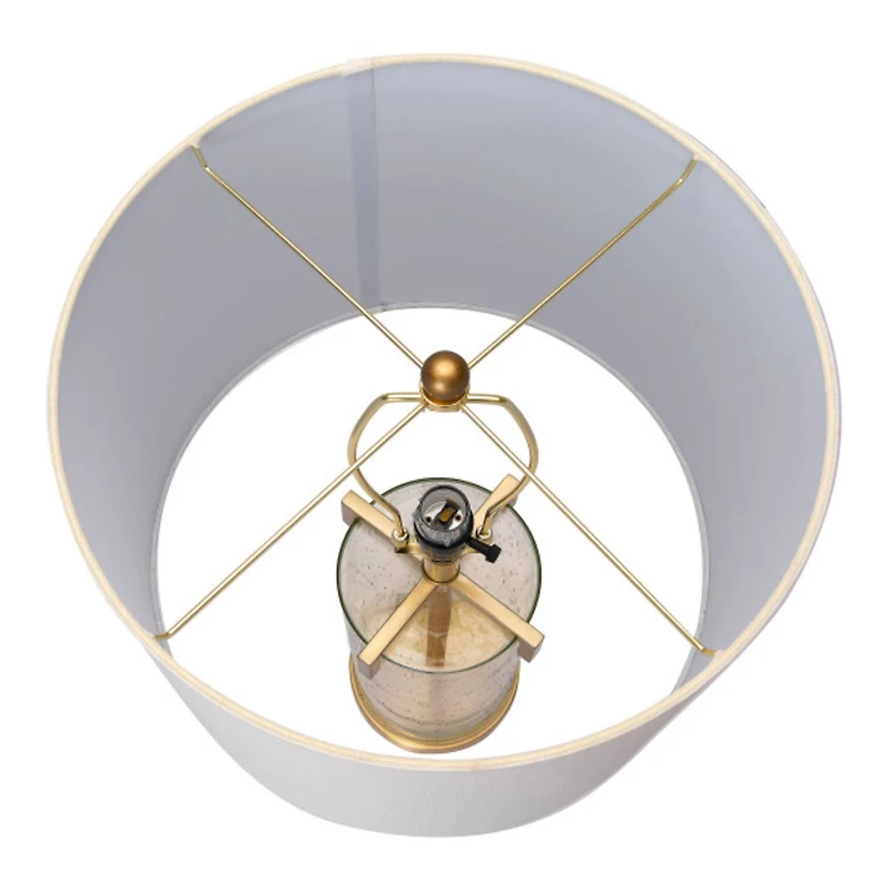 Hello Honey® Glass & Metal Brushed Gold Lamp with White Linen Shade
