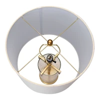 Hello Honey® Glass & Metal Brushed Gold Lamp with White Linen Shade