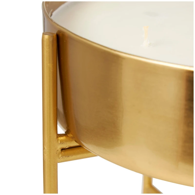 12" White Jasmine Scented 5-Wick Candle with Gold Container and Stand