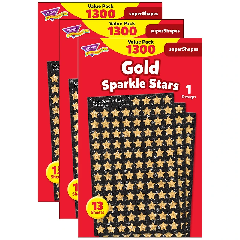 Trend Enterprises® superShapes Gold Sparkle Stars, 3 Packs of 1,300