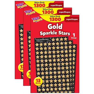 Trend Enterprises® superShapes Gold Sparkle Stars, 3 Packs of 1,300