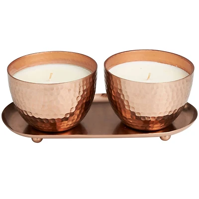 Jasmine Scented Candles in Hammered Copper Bowls Set