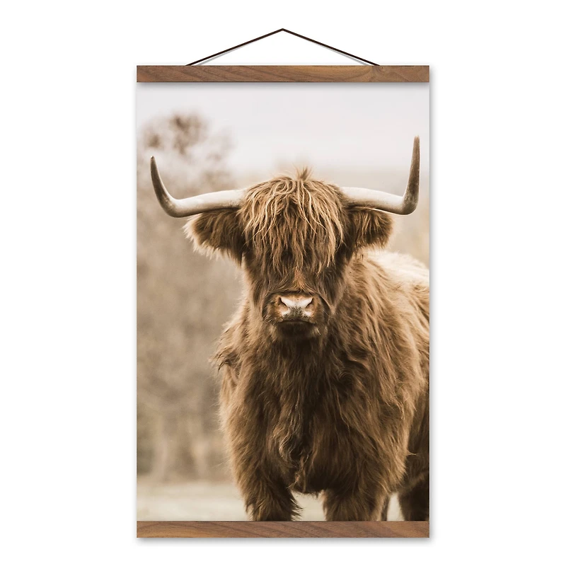 Highland Cow Close Up 12" x 18" Teak Hanging Canvas