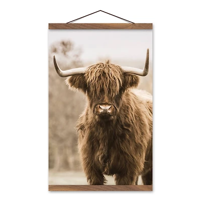 Highland Cow Close Up 12" x 18" Teak Hanging Canvas