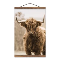 Highland Cow Close Up 12" x 18" Teak Hanging Canvas