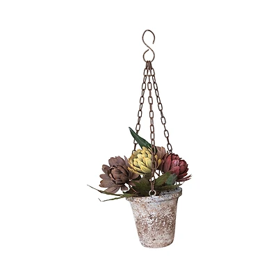 Hello Honey® 11" Multicolor Painted Metal Flowers in Pot Ornament with Distressed Finish