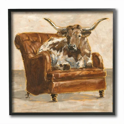 Stupell Industries Abstract Bull Livingroom Chair Brown Orange Painting,12" x 12"