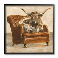 Stupell Industries Abstract Bull Livingroom Chair Brown Orange Painting,12" x 12"