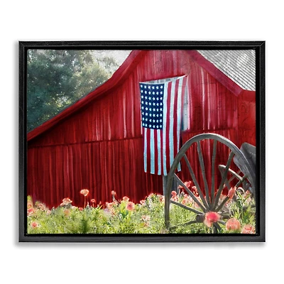 Stupell Industries Red Barn with American Flag Floater Framed Art
