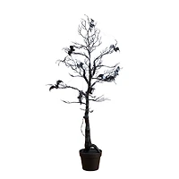 4ft. Pre-Lit Artificial Halloween Black Spooky Twig Tree with Bats and 120 Orange & Purple LED Lights
