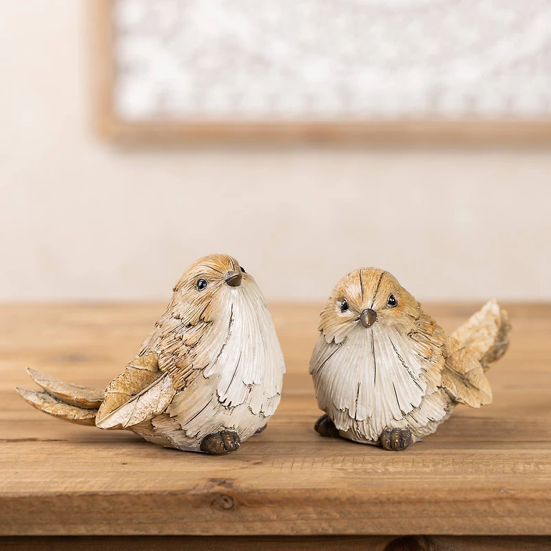 Carved Leaf Bird Figurines Set